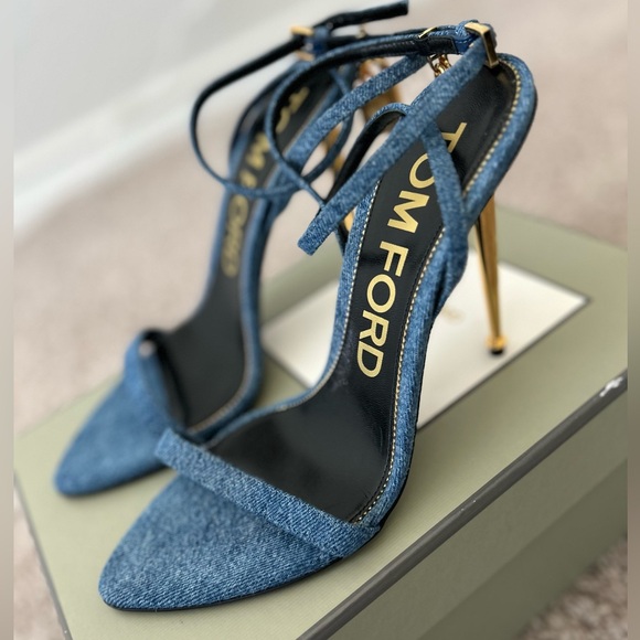 TOM FORD Women’s Padlock 105 Denim Point Toe Ankle-Strap Sandal - Picture 1 of 8